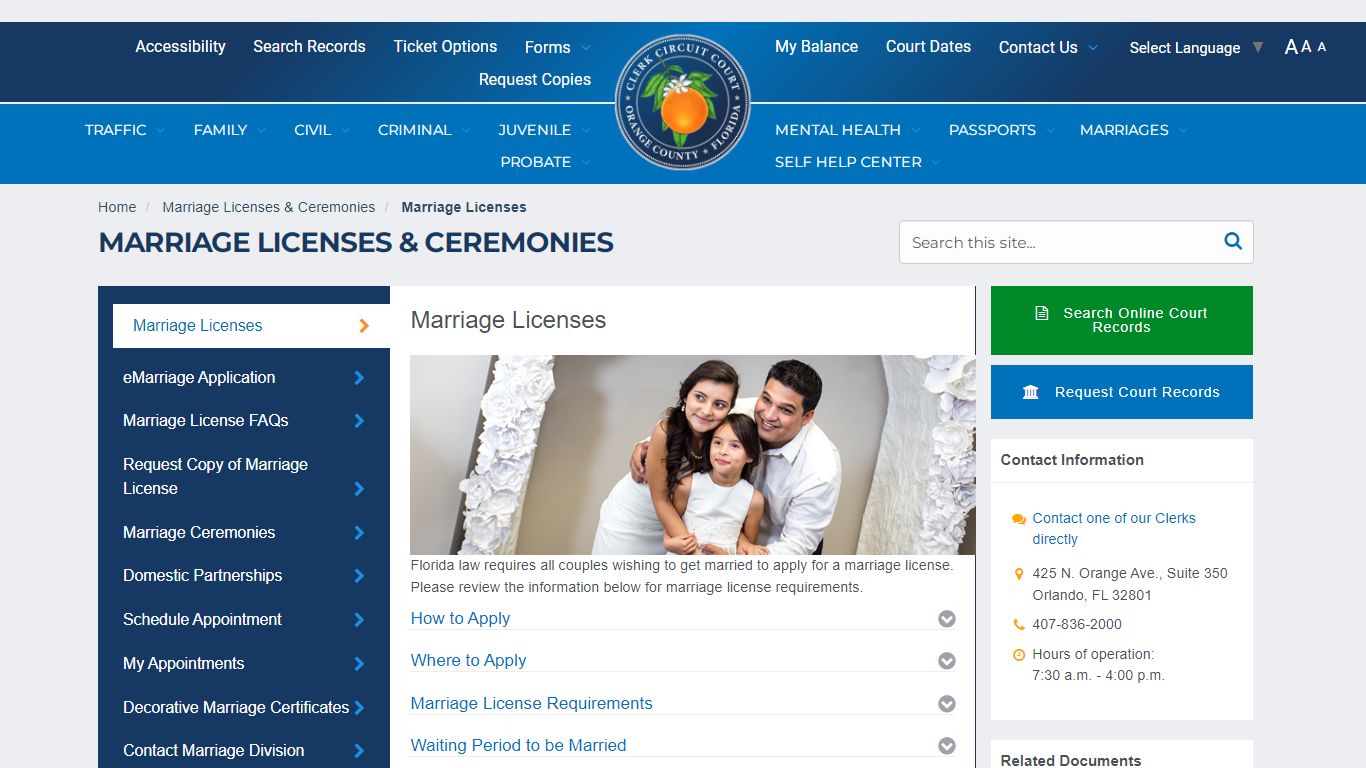 Marriage Licenses & Ceremonies - My Orange Clerk Home